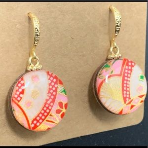 Handmade Japanese Washi earrings 14k gold plated
